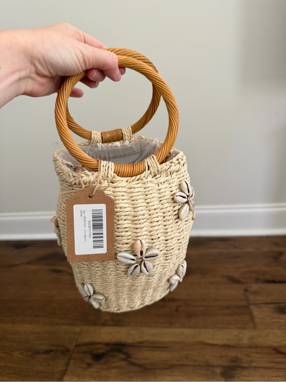Handwoven Shell Accent Straw Tote Bag - Natural